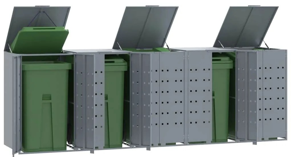 vidaXL Πλαίσιο Κάδων Απορριμμάτων 5 Κάδοι Γκρι 345x79x117 εκ. Ατσάλι