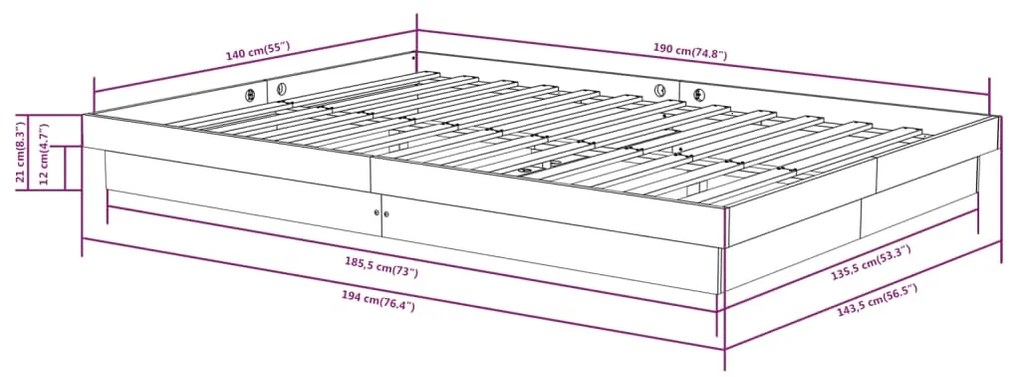 Πλαίσιο Κρεβατιού Λευκό 140 x 190 εκ. από Μασίφ Ξύλο - Λευκό