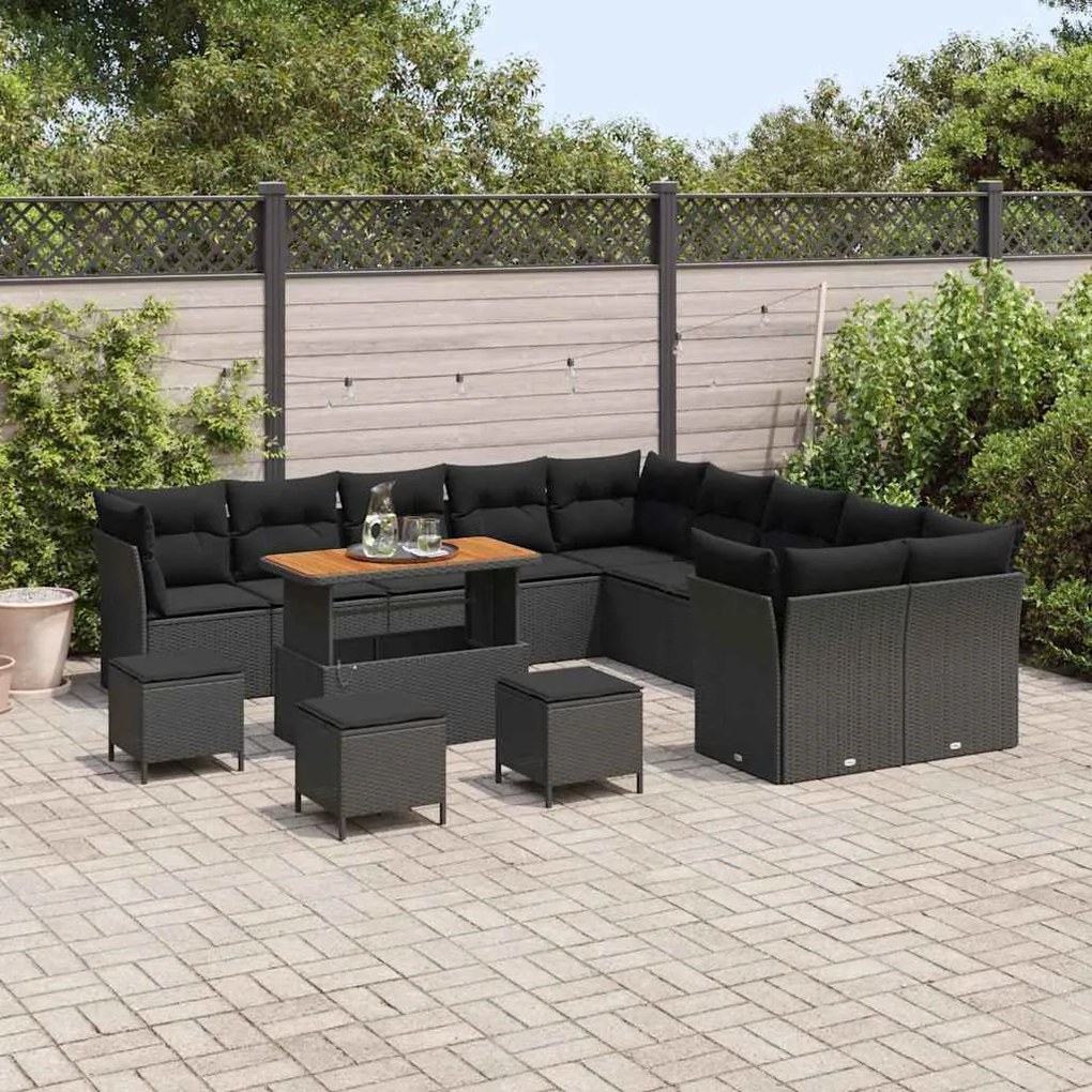 vidaXL Σετ Καναπέ Κήπου 14 pcs Μαύρο συνθετικό ρατάν