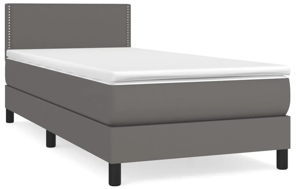 Κρεβάτι Boxspring με Στρώμα Γκρι 100x200εκ. από Συνθετικό Δέρμα - Γκρι