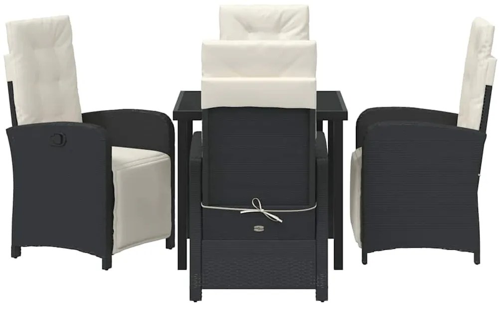 vidaXL Σέτ φαγητού για κήπο με μαξιλάρι 5 pcs Μαύρο συνθετικό ρατάν