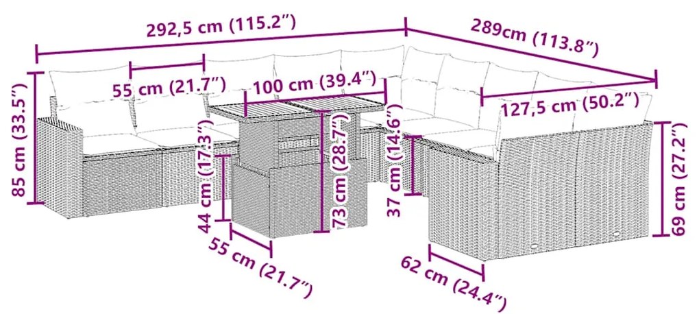 vidaXL Σαλόνι Κήπου Σετ 11 τεμ. Μπεζ Συνθετικό Ρατάν με Μαξιλάρια