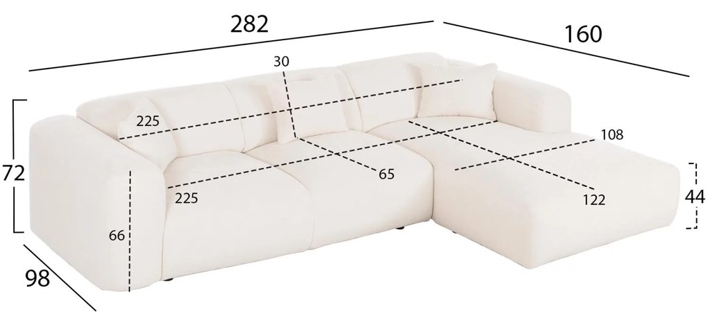 Γωνιακός Καναπές BRICKEN C3275.02R Δεξιά γωνία Εκρού Ύφασμα 282x160x72Υεκ. 282x160x72 εκ.