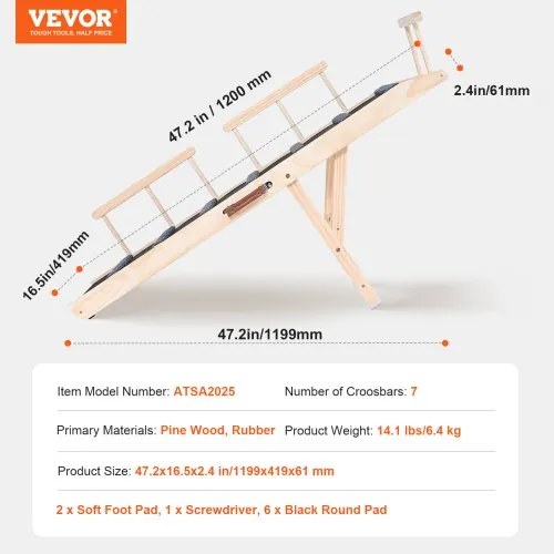 VEVOR Dog Ramp, Folding Pet Ramp for Bed, Adjustable Dog Ramp for Small, Large, Old Dogs &amp; Cats, Wooden Pet Ramp with 47.2&quot; Long Ramp, Adjustable from 13.8&quot; to 27.6&quot;, Suitable for Couch, Sofa, Car
