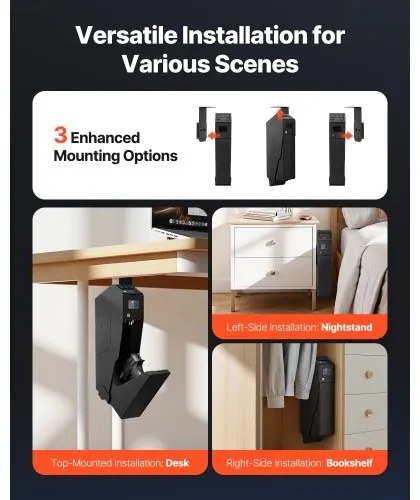 VEVOR Gun Safe, Slider Handgun Gun Safe with Screen, Fingerprint/Password/Key, 3-Way Quick Access Firearm Case Box with LED for 1 Pistol & Magazine, Mounted Gun Box for Nightstand Bedside Desk Car