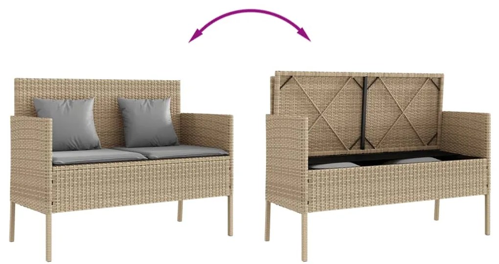 vidaXL Πάγκος Κήπου Μπεζ από Συνθετικό Ρατάν με Μαξιλάρια