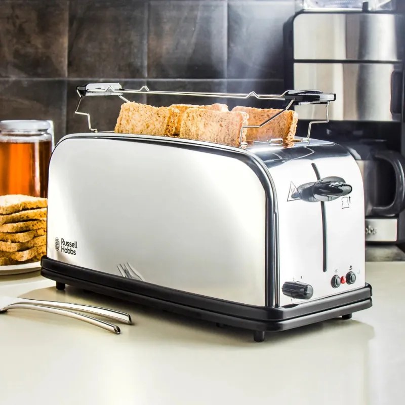 Φρυγανιέρα Russell Hobbs Adventure 23610-56, 1600 W, Για 4 φέτες, 6 επίπεδα, Perfect Toast σύστημα για ομοιόμορφο ψήσιμο, Ζέσταμα, Inox