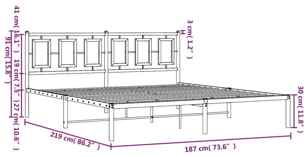 Πλαίσιο Κρεβατιού με Κεφαλάρι Λευκό 183 x 213 εκ. Μεταλλικό - Λευκό