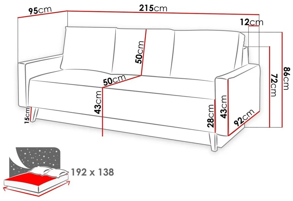 Καναπές κρεβάτι Providence E111, Αριθμός θέσεων: 3, Αποθηκευτικός χώρος, 86x215x92cm, 101 kg, Πόδια: Πλαστική ύλη | Epipla1.gr