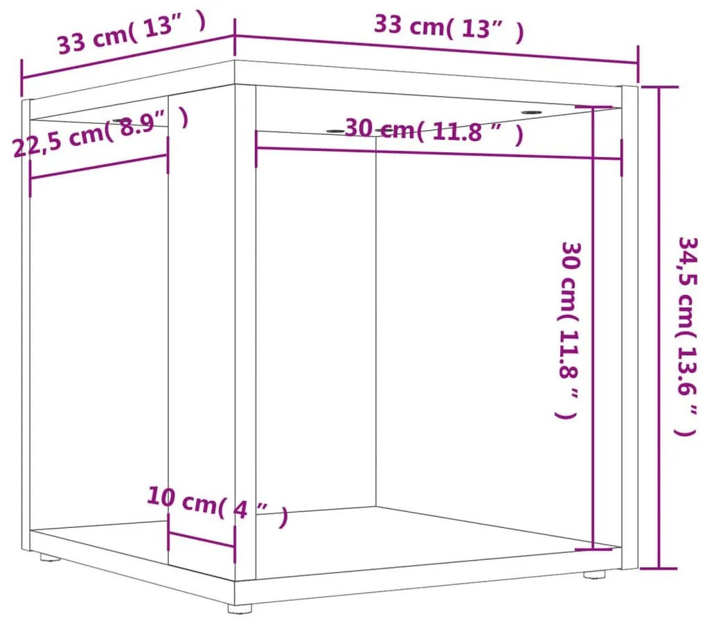 Τραπέζι Βοηθητικό Sonoma Δρυς 33 x 33 x 34,5 εκ από Επεξ. Ξύλο - Καφέ