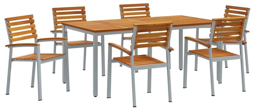 vidaXL Σέτ φαγητού για κήπο 7 pcs Γκρι και καφέ 180 x 90 x 75 cm