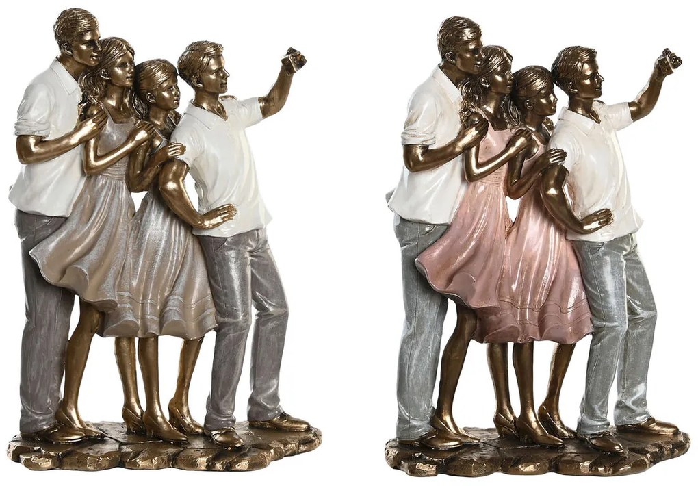 Διακοσμητική Φιγούρα DKD Home Decor 18 x 10 x 25 cm Ροζ Χρυσό Λευκό Οικογένεια (x2)