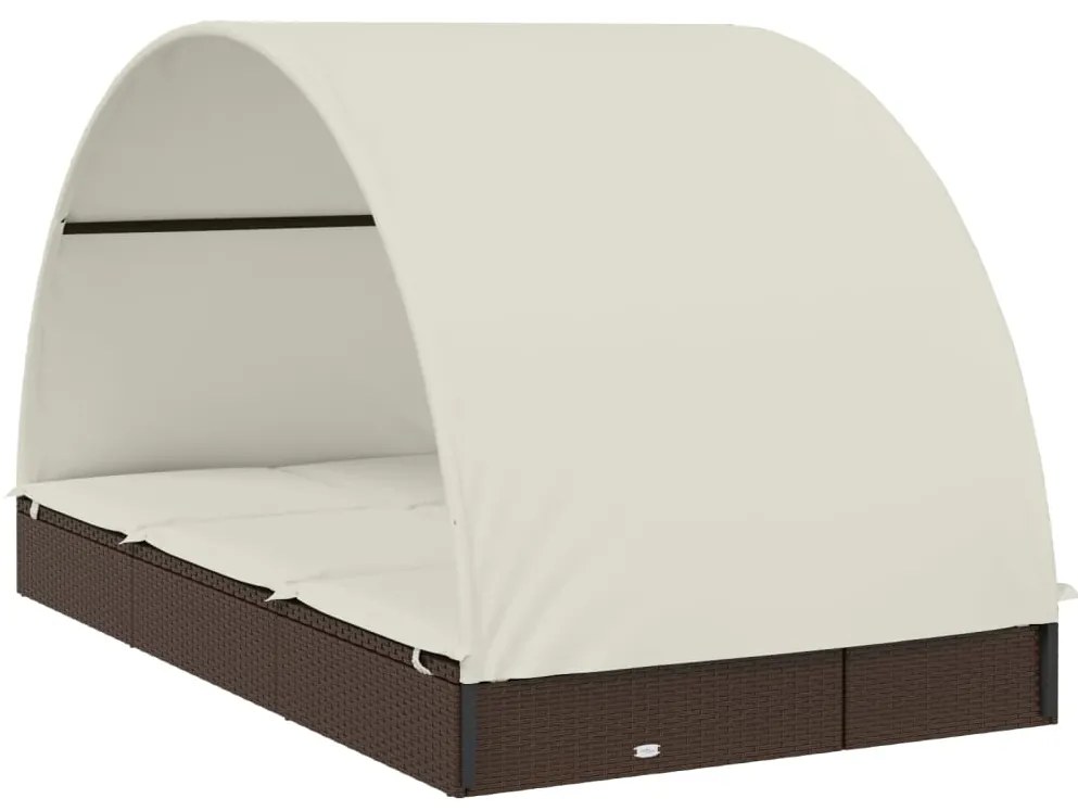 vidaXL Ξαπλώστρα 2 Ατόμων Στρογγ. Οροφή Καφέ 211x112x140εκ Συνθ. Ρατάν