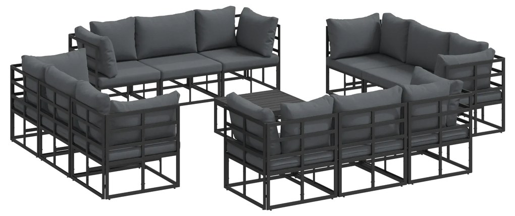 vidaXL Σετ Καναπέ Κήπου με μαξιλάρι 13 pcs Μαύρο Αλουμίνιο