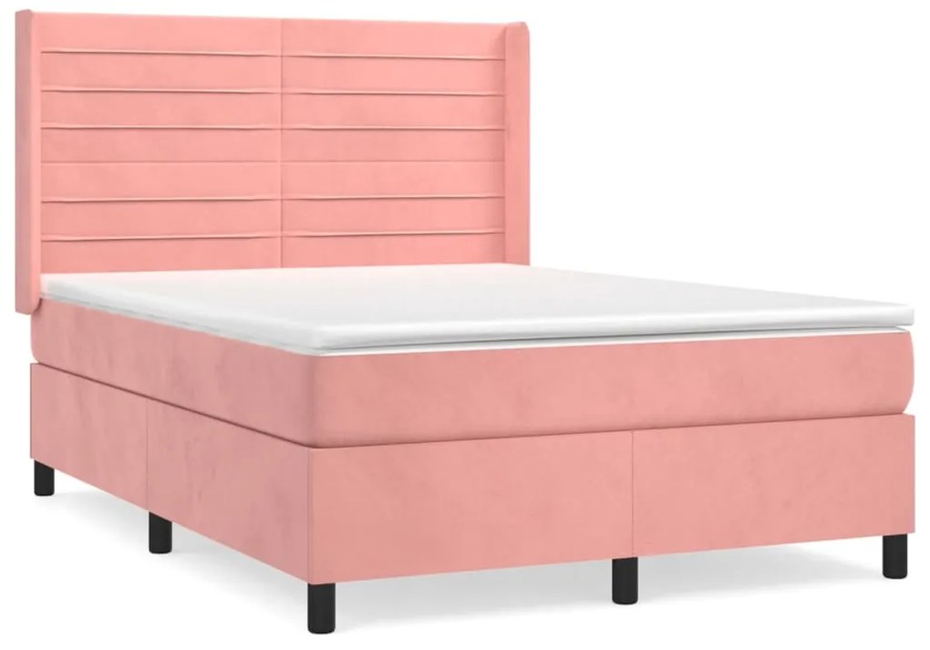 vidaXL Κρεβάτι Boxspring με Στρώμα Ροζ 140x190 εκ. Βελούδινο