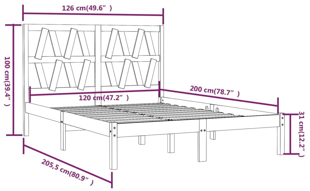 vidaXL Πλαίσιο Κρεβατιού Λευκό 120 x 200 εκ. από Μασίφ Ξύλο Πεύκου