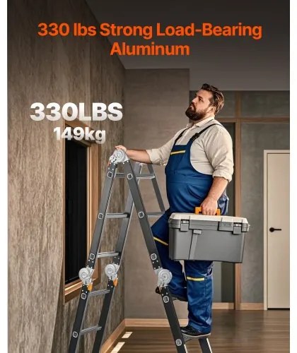 VEVOR Multi-Purpose Folding Ladder 7-in-1 3 Step 12ft with Scaffolding Plank