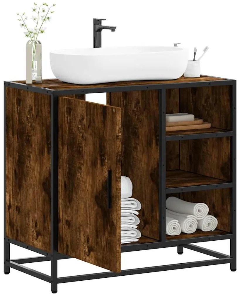 ντουλάπι νιπτήρα μπάνιου καπνιστή δρυς 65x33x60 cm