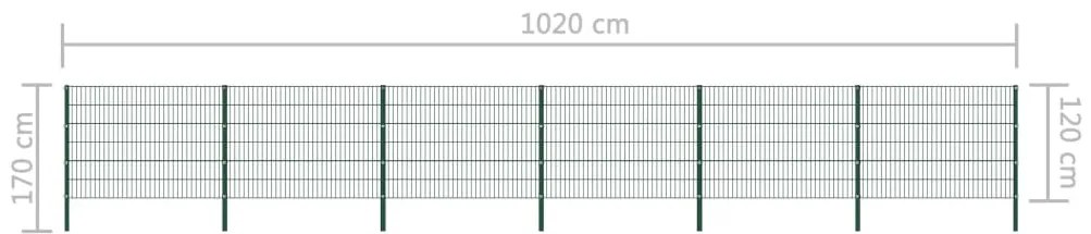 vidaXL Πάνελ Περίφραξης με Στύλους Σιδερένιο Πράσινο 1040x120 εκ.
