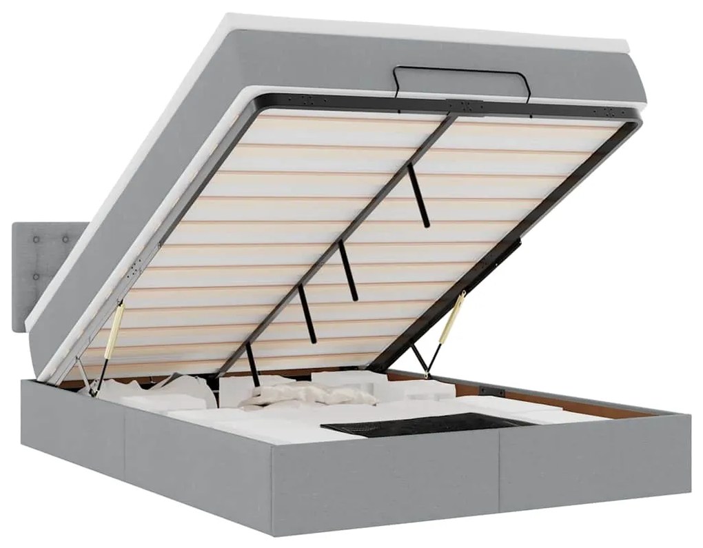 vidaXL Οθωμανικό κρεβάτι με στρώμα & LEDs Ανοιχτό γκρι ύφασμα