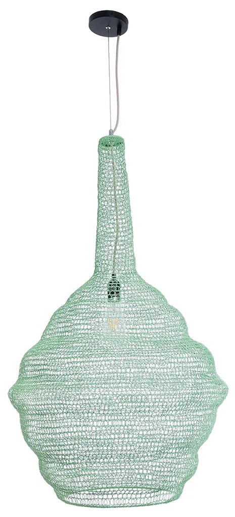 GloboStar® KENTUCKY 01885 Vintage Κρεμαστό Φωτιστικό Οροφής Μονόφωτο 1 x E27 AC220-240V IP20 - Φ60 x Υ90cm - Τιρκουάζ Μεταλλικό Πλέγμα - 5 Χρόνια Εγγύηση