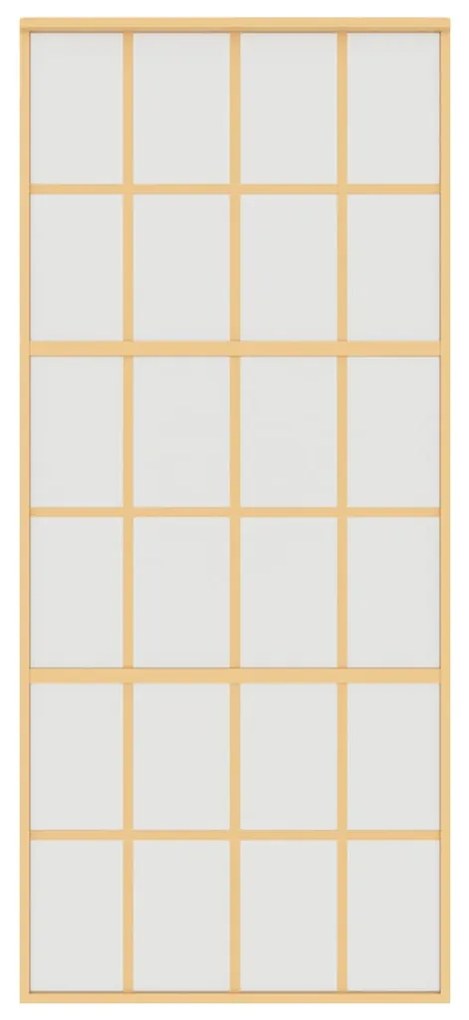 vidaXL Συρόμενη Πόρτα Χρυσή 90x205 εκ. Αμμοβολή ESG Γυαλί/Αλουμίνιο