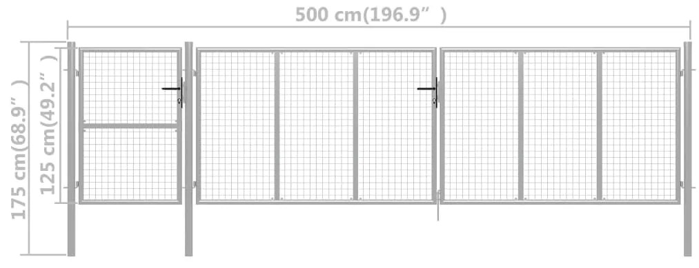 vidaXL Πόρτα Περίφραξης Κήπου Ασημί 500 x 125 εκ. Ατσάλινη