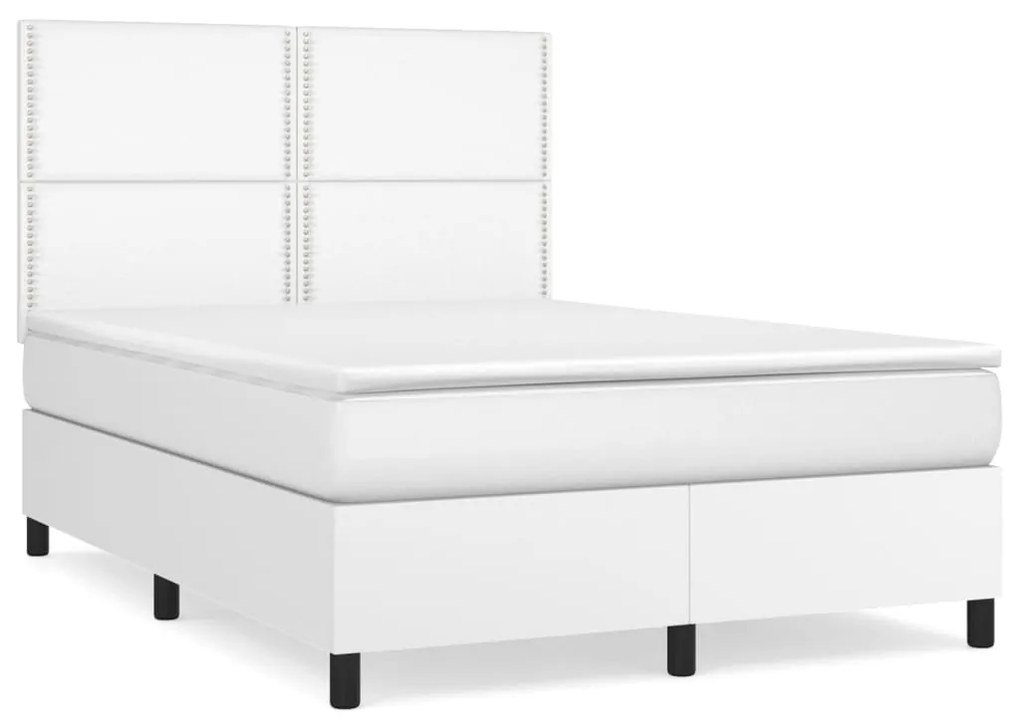 Κρεβάτι Boxspring με Στρώμα Λευκό 140x190εκ.από Συνθετικό Δέρμα - Λευκό