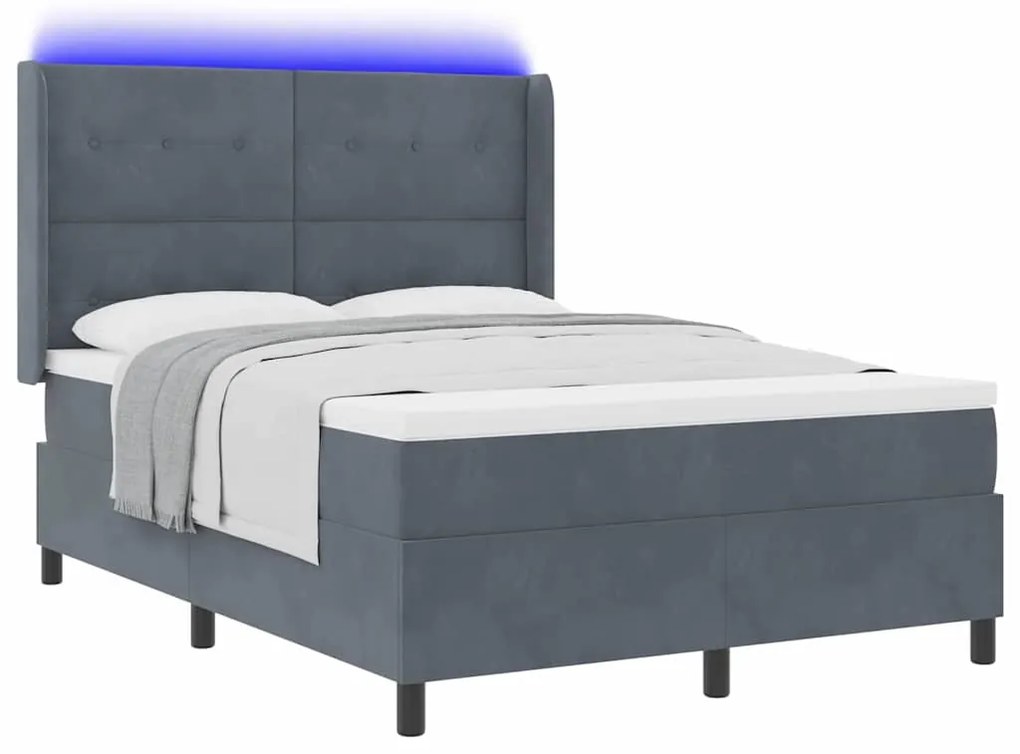 vidaXL Κρεβάτι Box Spring LED με Στρώμα Σκούρο γκρι 160 x 200 cm