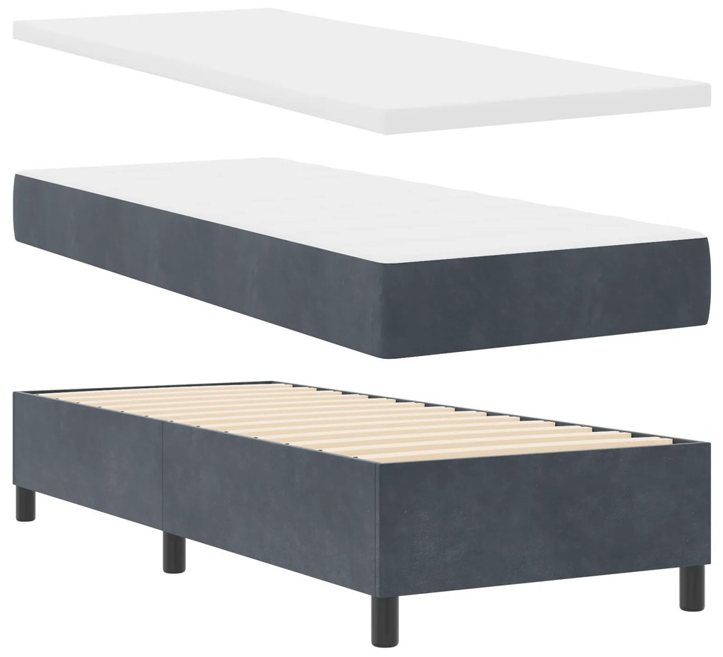 vidaXL Κρεβάτι Box Spring με Στρώμα & LED Σκούρο Γκρι 80x200 εκ. Βελούδο