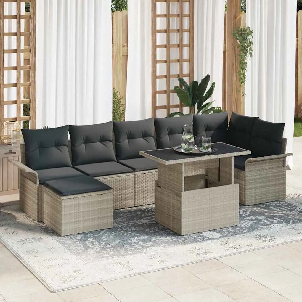 vidaXL Σετ Καναπέ Κήπου με μαξιλάρι 8 pcs Ανοιχτό γκρι Πολυ ράταν
