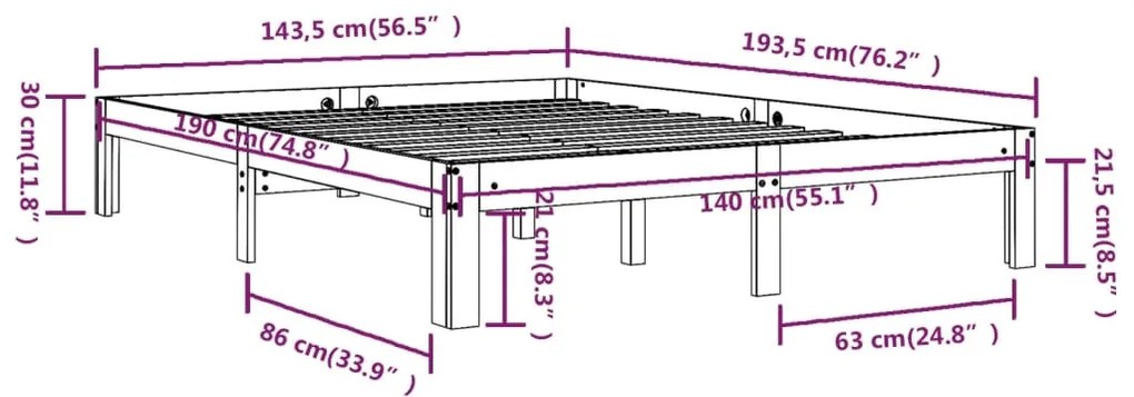 Πλαίσιο Κρεβατιού Λευκό 140 x 190 εκ. από Μασίφ Ξύλο Πεύκου - Λευκό