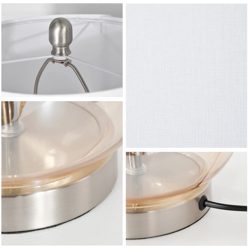 HOMCOM Σετ 2 Τραπεζάκια Λάμπες Επιτραπέζιες Λάμπες Υποδοχή E27 40 W Γυαλί Λινό Μέταλλο Κεχριμπάρι Ø30 x 56Υ cm