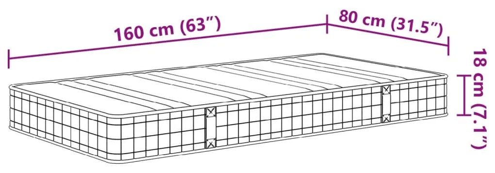 Στρώμα με Bonnell Springs για Παιδιά Μεσαία Σκληρότητα 80x160εκ - Λευκό