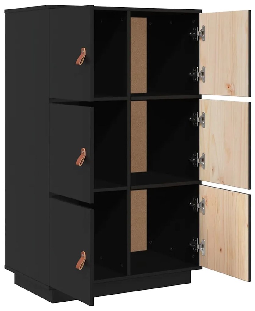 vidaXL Ντουλάπι Ψηλό Μαύρο 67x40x108,5 εκ. από Μασίφ Ξύλο Πεύκου