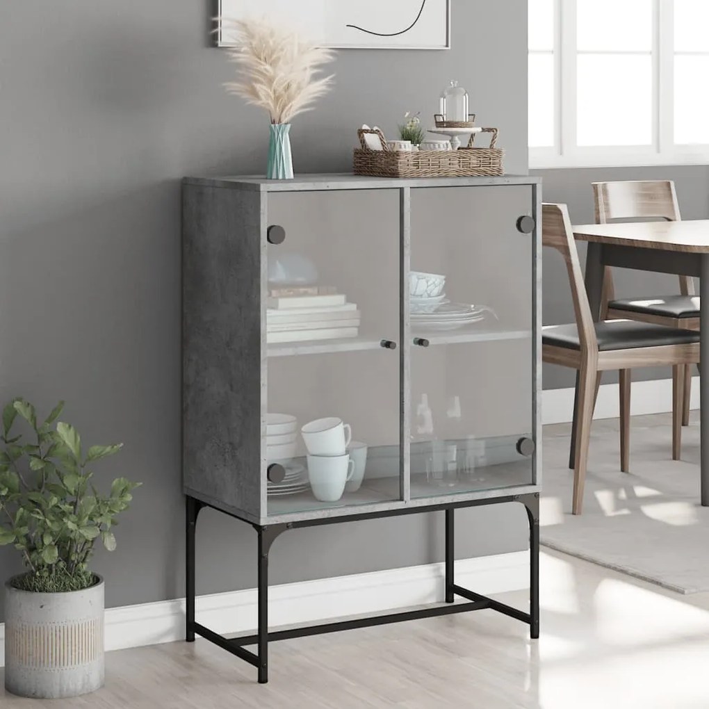 vidaXL Βοηθητικό Ντουλάπι Γκρι Σκυροδ. 69x37x100 εκ. Γυάλινες Πόρτες