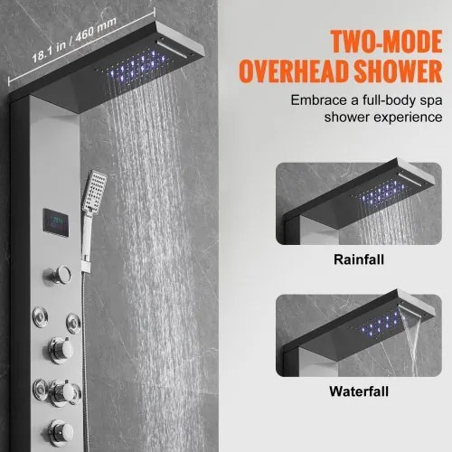 VEVOR Shower Panel Tower System 6 Modes Hydroelectricity LED Stainless Steel