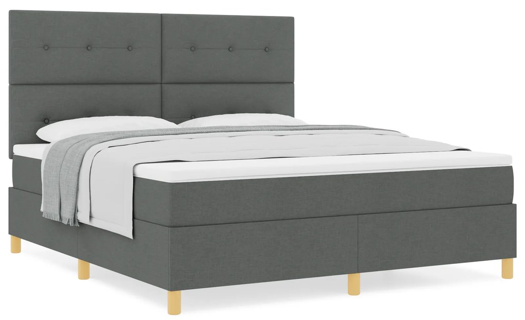vidaXL Κρεβάτι Box Spring με στρώμα Σκούρο γκρι Σούπερ Κινγκ Ύφασμα