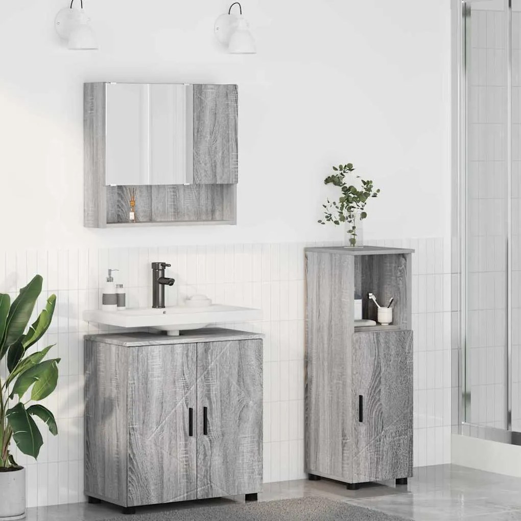 vidaXL Σετ Επίπλων Μπάνιου με πόρτα 3 pcs Γκρι sonoma 61 x 35 x 64 εκ.