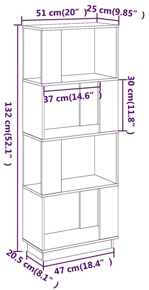 Βιβλιοθήκη/Διαχωριστικό Χώρου Λευκό 51x25x132 εκ. Μασίφ Πεύκο - Λευκό