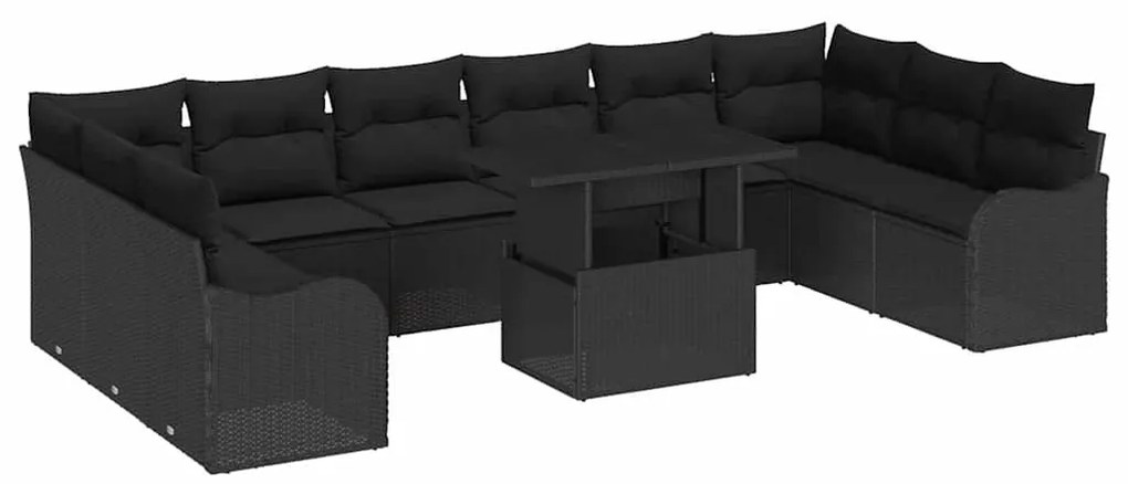 vidaXL Σετ Καναπέ Κήπου με μαξιλάρι 11 pcs Μαύρο Πολυ ράταν