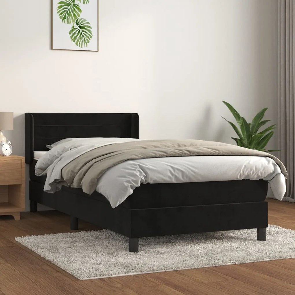 vidaXL Κρεβάτι Boxspring με Στρώμα Μαύρο 80 x 200 εκ. Βελούδινο