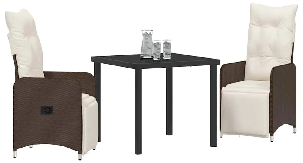 vidaXL Σέτ φαγητού για κήπο με μαξιλάρι 3 pcs Καφέ Πολυ ράταν