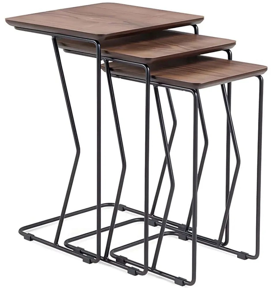 Ζιγκόν Ren (Σετ 3Τμχ) 141HWR1138 43x43x65/40x37x60/38x31x55cm Walnut-Black