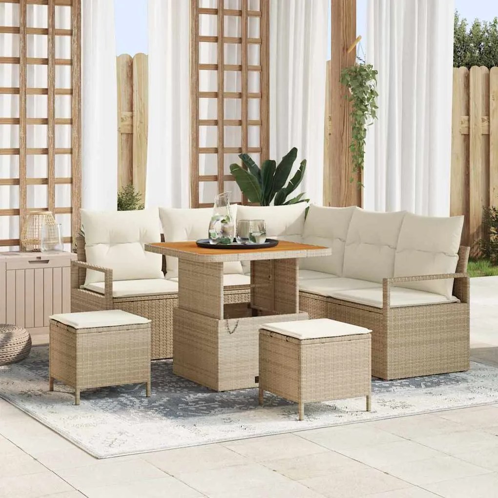 vidaXL Σαλόνι XL 8 Θέσεων με Μαξιλάρια σε Μπεζ Χρώμα - Πολυ Ράττανα