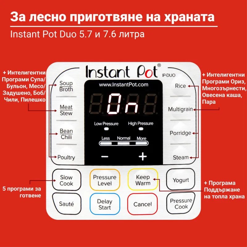 Πολυμάγειρας  Instant Pot Duo 8 113006101, 1200W, 7,6 l, 13 προγράμματα, Για 8-12 μερίδες, Λειτουργία ρύθμισης και λήξεως, Ασημί