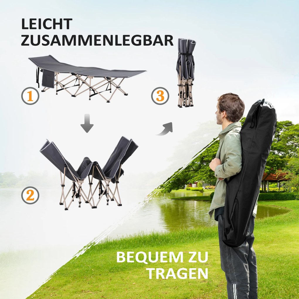 Outsunny Στρατιωτικό κρεβάτι, κρεβάτι κάμπινγκ, πτυσσόμενο, ανθεκτικό στις καιρικές συνθήκες, με τσάντα μεταφοράς, 190 x 68 x 52 cm, Γκρι