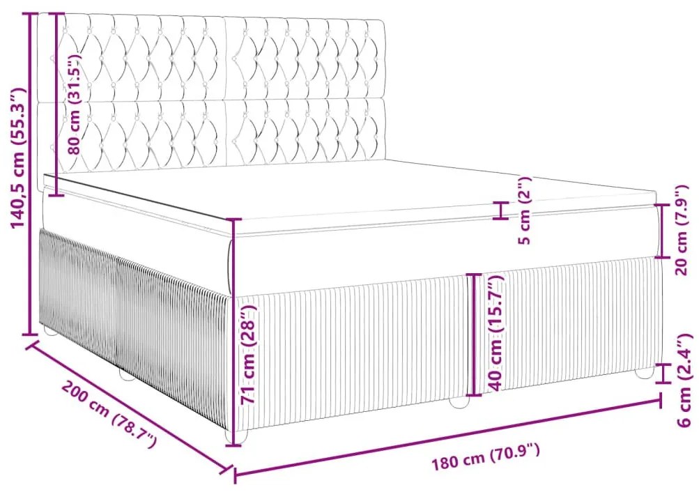 Κρεβάτι Boxspring με Στρώμα Μπλε 180x200 εκ. Υφασμάτινο - Μπλε