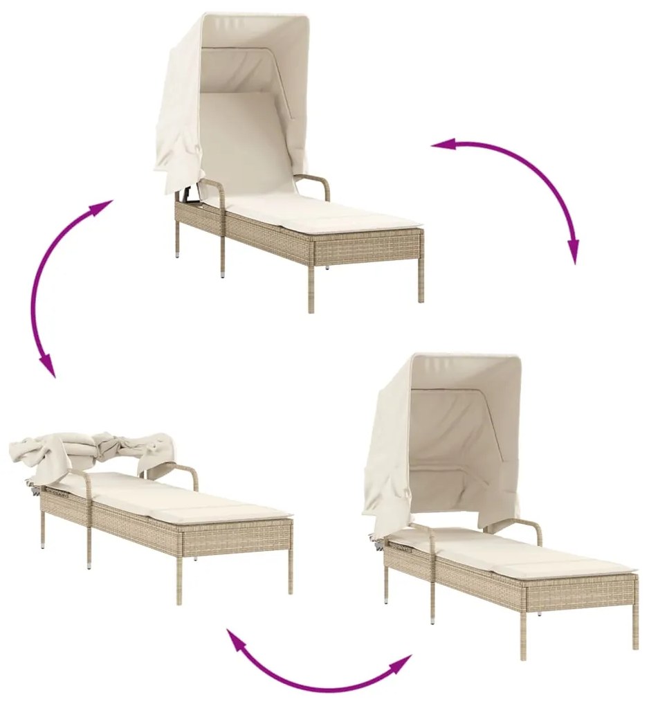 vidaXL Ξαπλώστρα με Σκίαστρο Μπεζ από Συνθετικό Ρατάν