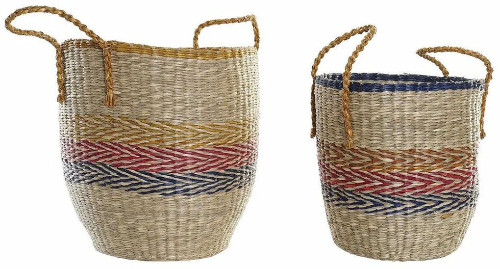 Σετ Καλαθιών DKD Home Decor Πορτοκαλί Πράσινο Θαλασσινό γρασίδι (35 x 22 x 46 cm) (2 pcs)